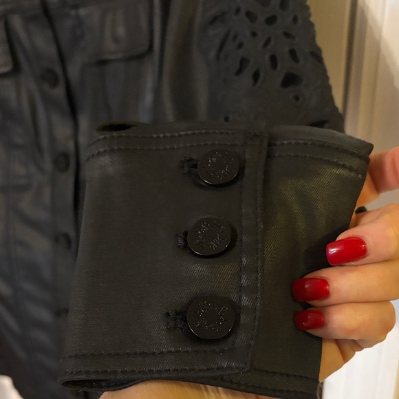 WHBM Black Embroidered Womens coated denim Jacket - Picture 9 of 12